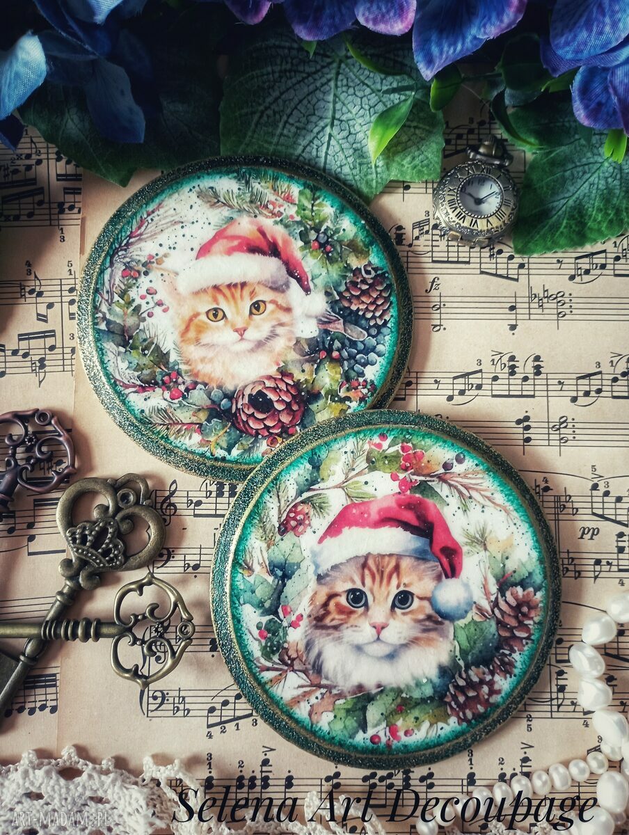 Świąteczne podkładki decoupage z kotkami