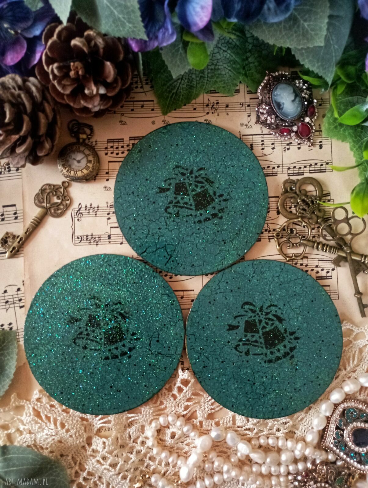 Świąteczne podkładki decoupage shabby chic i vintage - komplet 3 sztuki