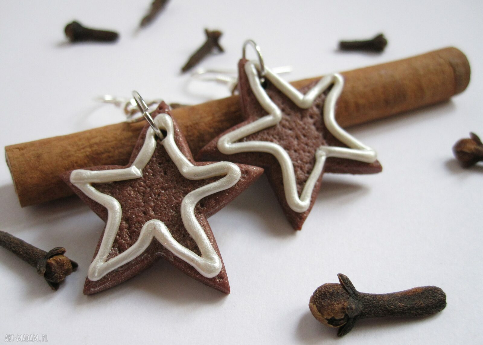 Kolczyki świąteczne gwiazdki z lukrem - piernikowe handmade