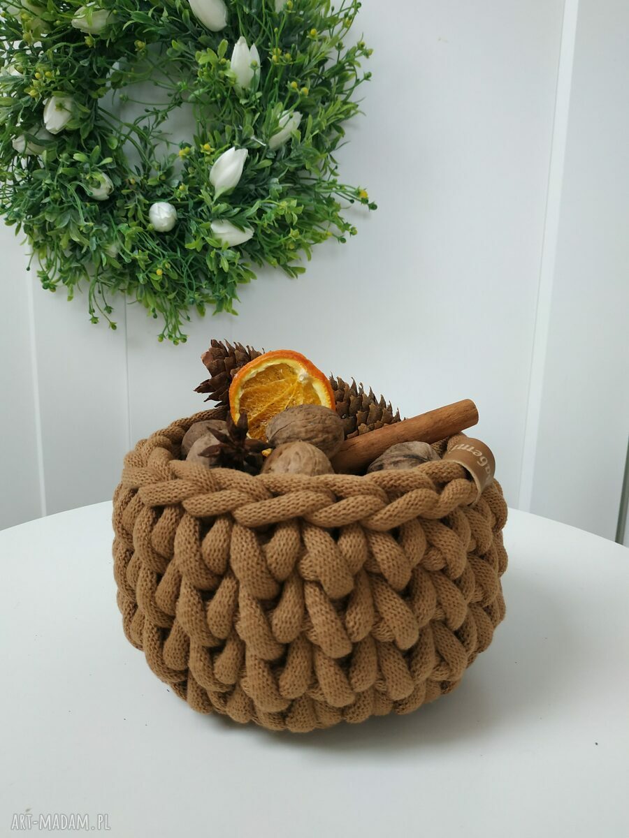Świąteczny koszyk na stół „Kubełek Babemi” - karmelowy handmade