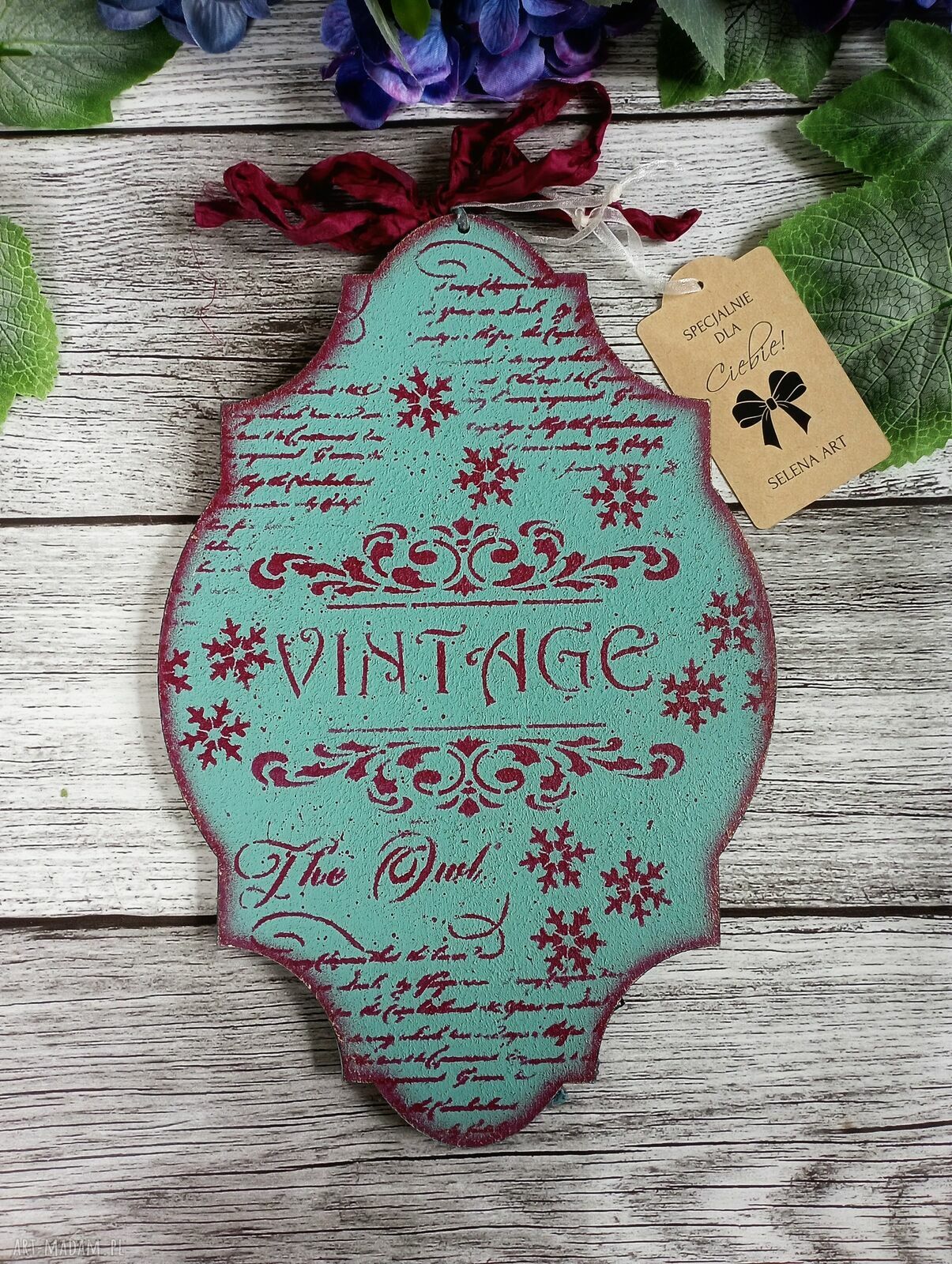 Świąteczny medalion ze Świętym Mikołajem - decoupage vintage (20x30 cm)