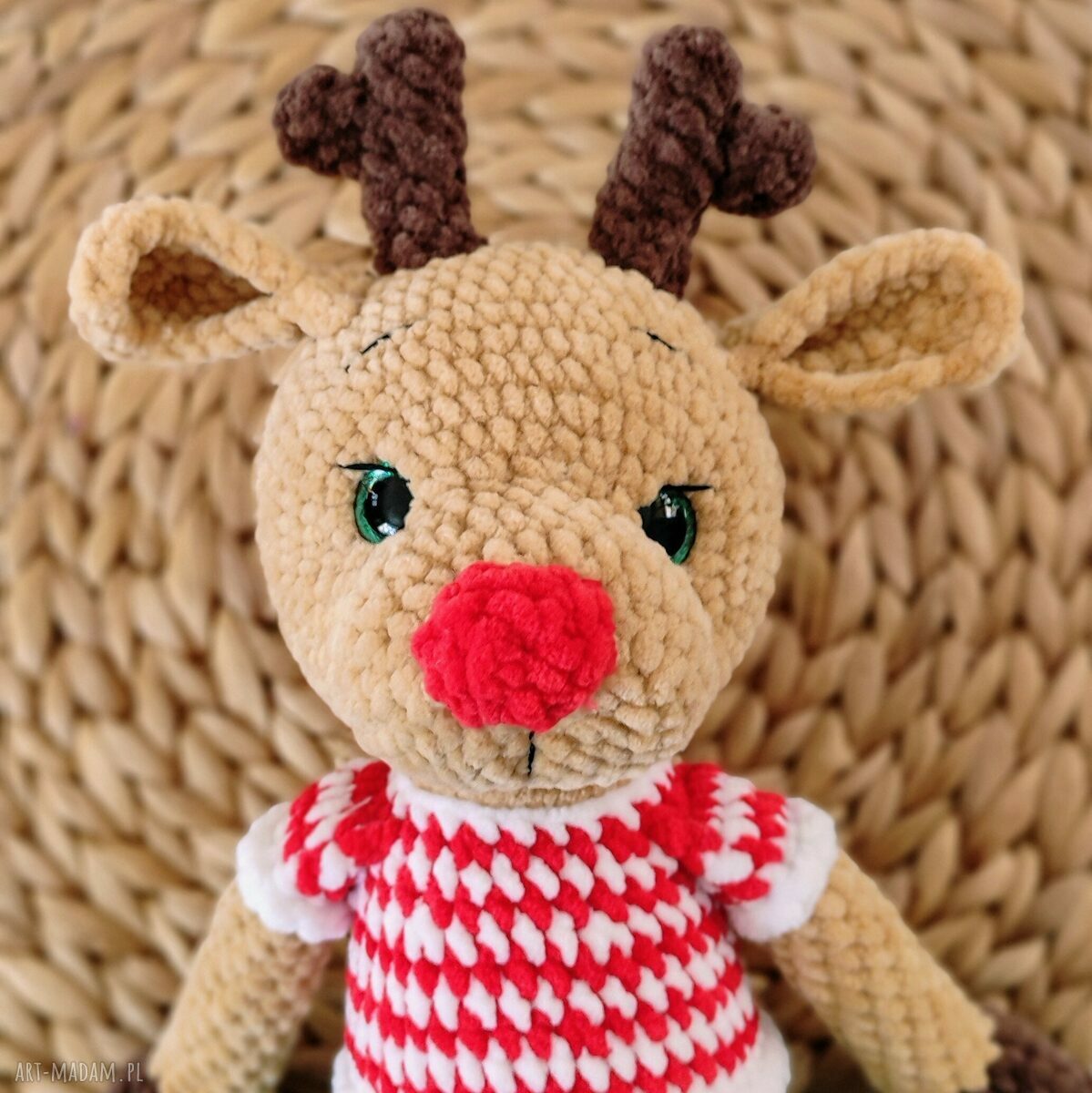 Świąteczny renifer - maskotka handmade na szydełku (ok. 35 cm)
