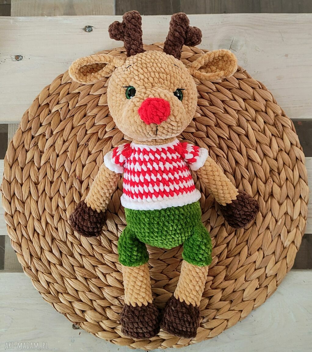 Świąteczny renifer - maskotka handmade na szydełku (ok. 35 cm)