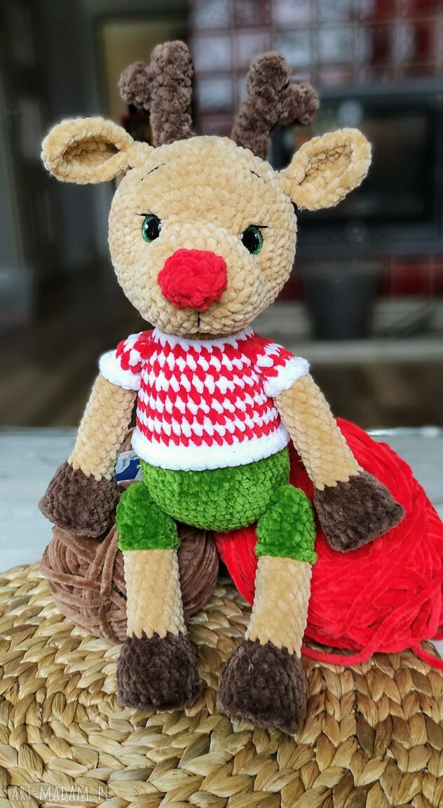 Pomysł prezent. Świąteczny renifer maskotka handmade dekor święta