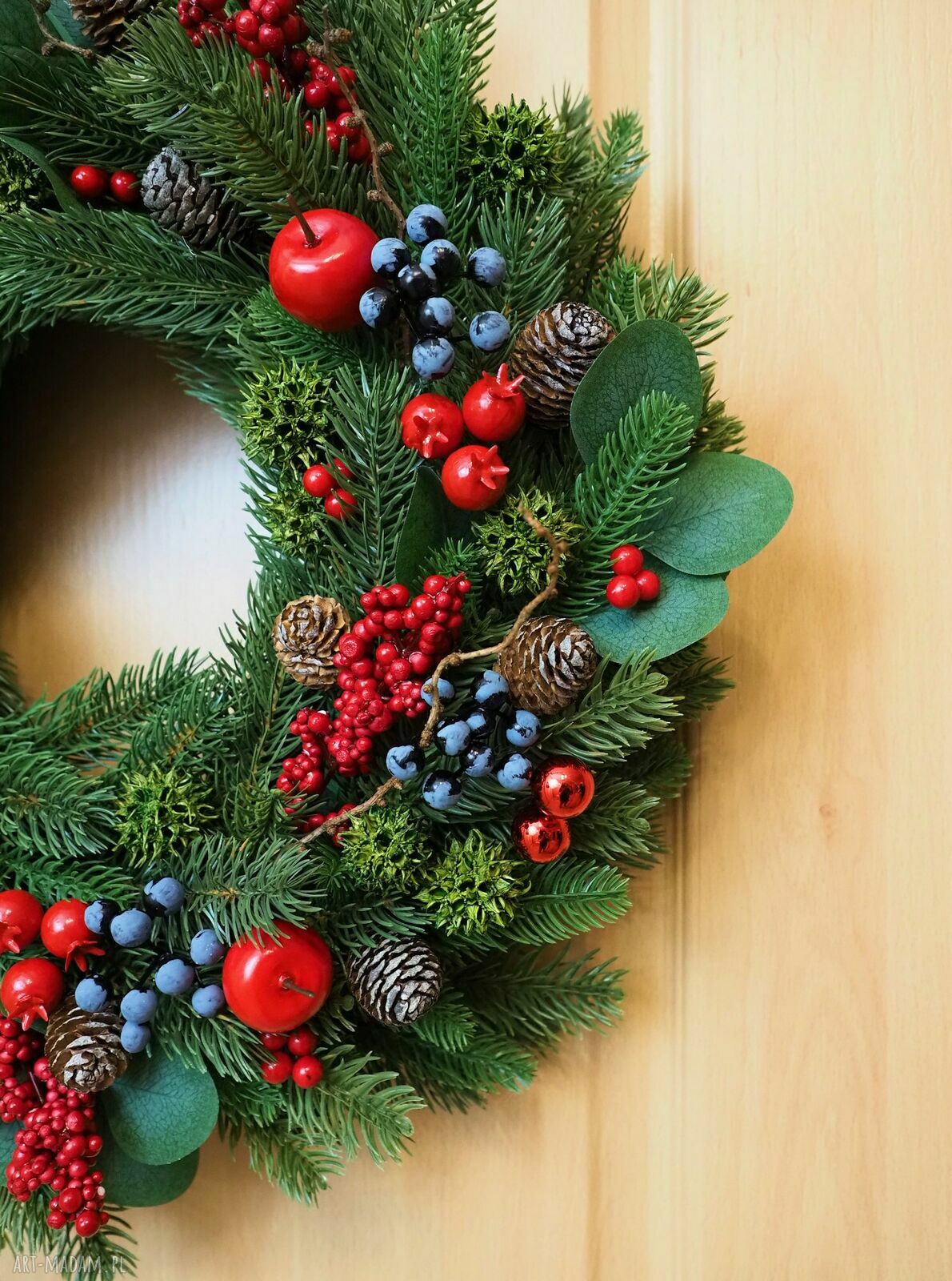 Wianek świąteczny 4 - ręcznie pleciony na drzwi, ścianę i świąteczny stół (ok. 55 cm)