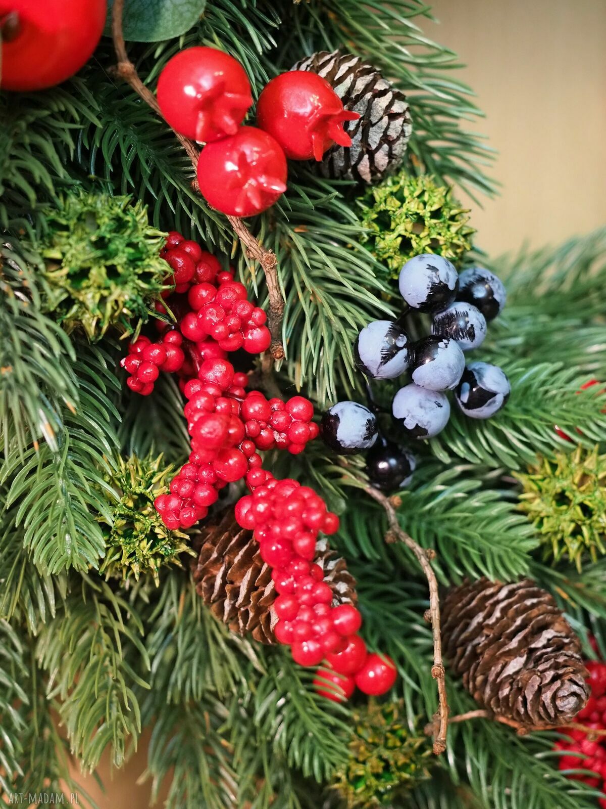 Wianek świąteczny 4 - ręcznie pleciony na drzwi, ścianę i świąteczny stół (ok. 55 cm)