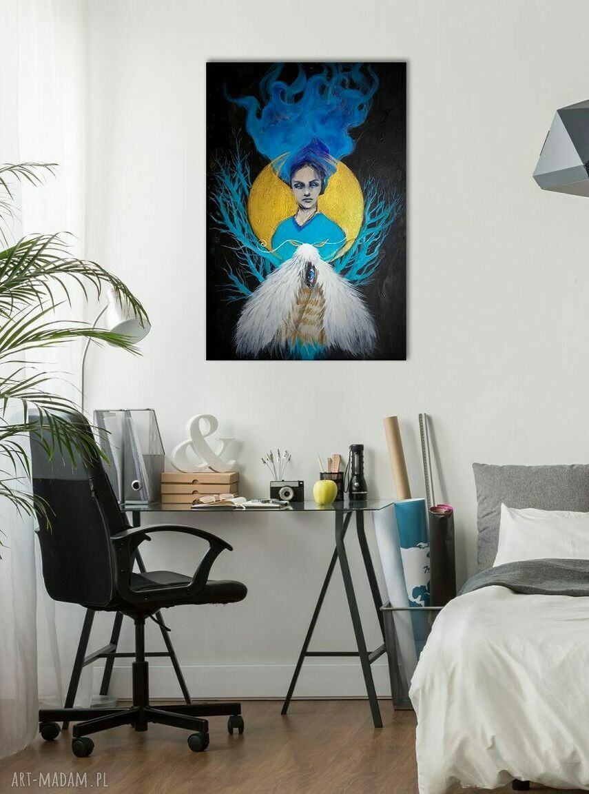 Światło księżyca - obraz akrylowy na płótnie 70x50 cm (portret surrealizm)