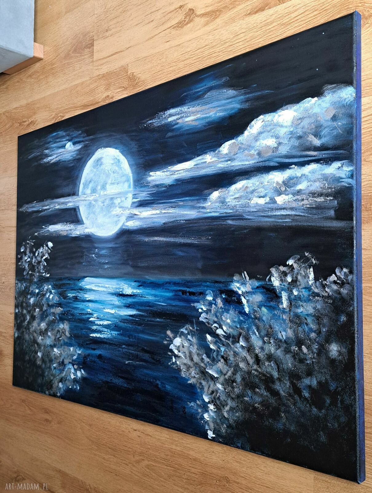 Światło Księżyca Obraz Olejny 70x100 Noc Morze Srebro Magia