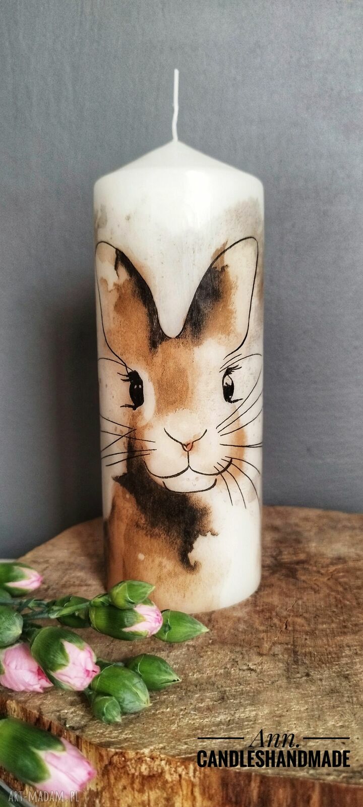Świeca dekoracyjna 18 cm zając na Wielkanoc i wiosnę handmade