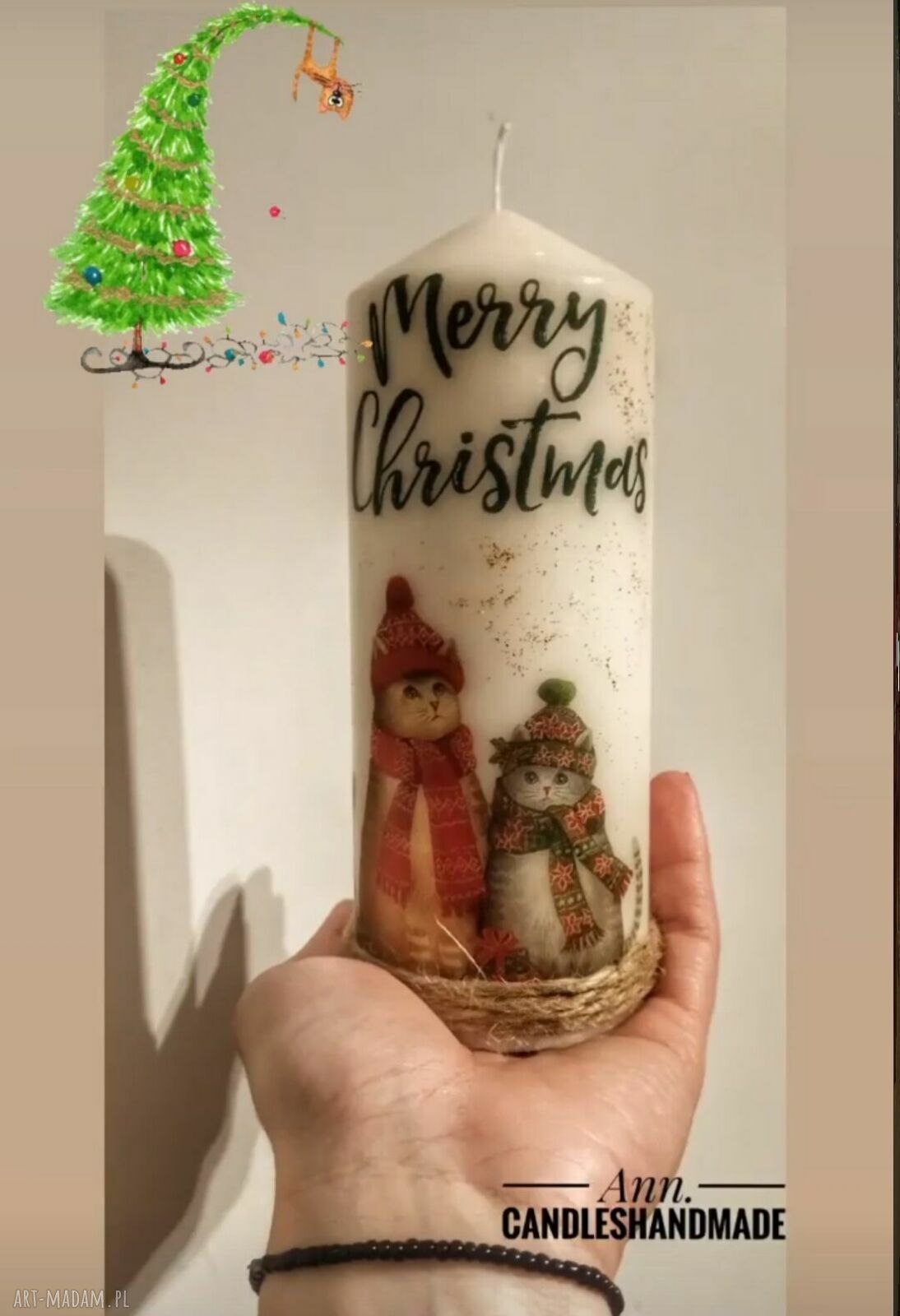 Świeca dekoracyjna 20 cm - koty w czapkach
