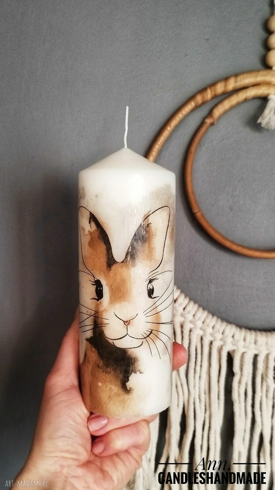 Świeca dekoracyjna 18 cm zając na Wielkanoc i wiosnę (handmade)