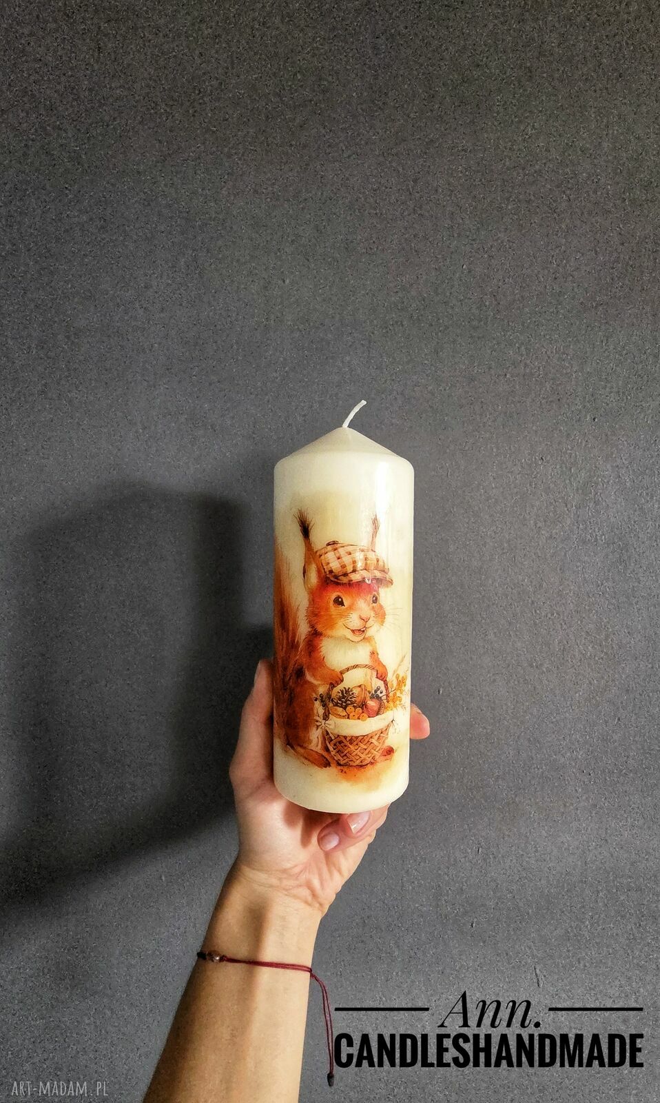 Świeca dekoracyjna wiewiórka 20 cm - jesienna ozdoba do domu