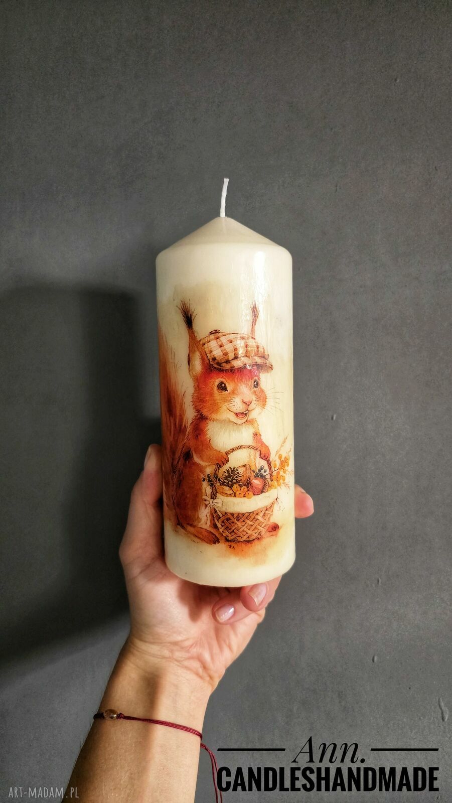 Świeca dekoracyjna wiewiórka 20 cm - jesienna ozdoba do domu