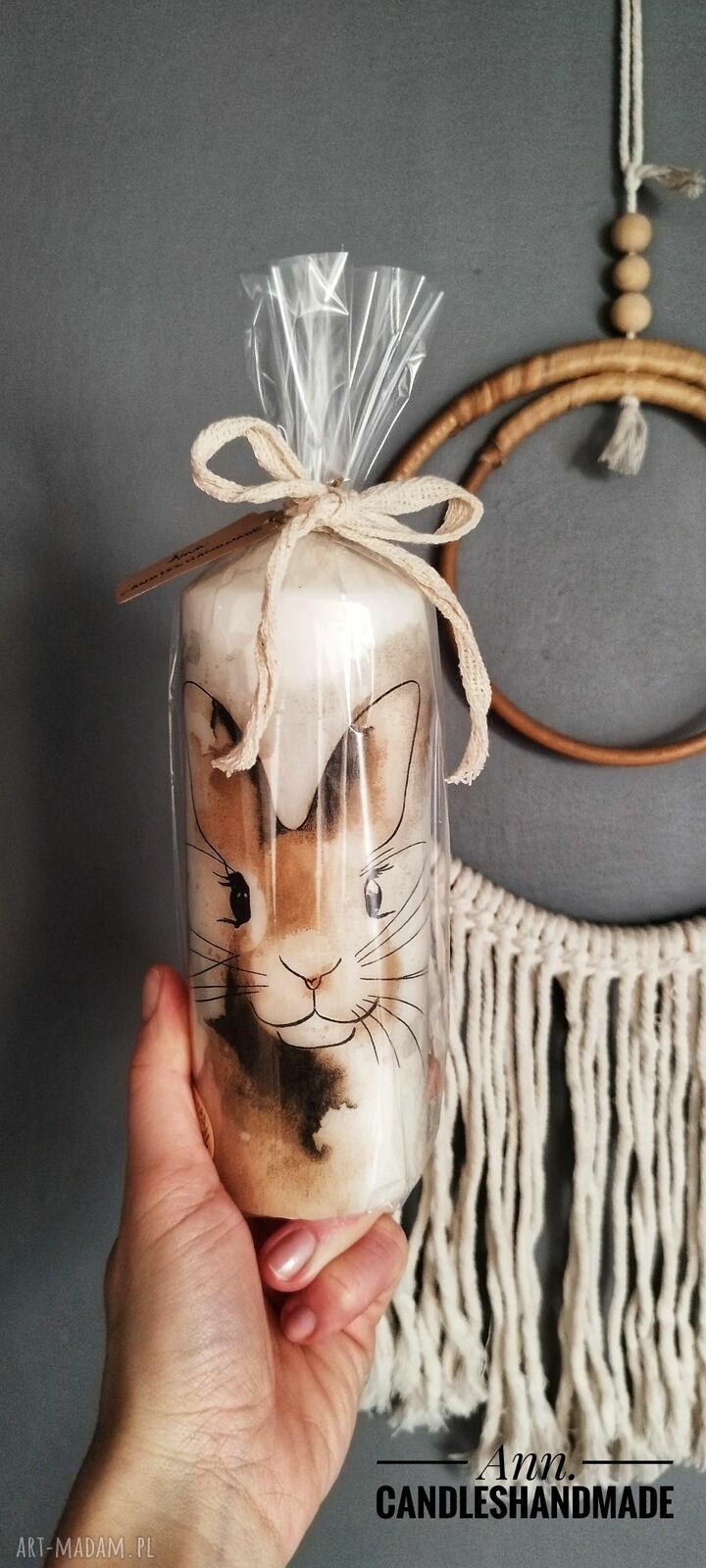 Świeca dekoracyjna 18 cm zając na Wielkanoc i wiosnę (handmade)