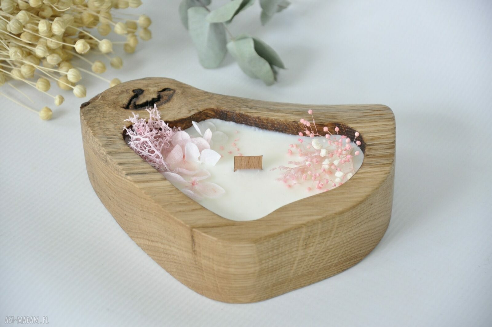 Świeca sojowa w drewnie dębu Oldtree - mięta i limonka (handmade)