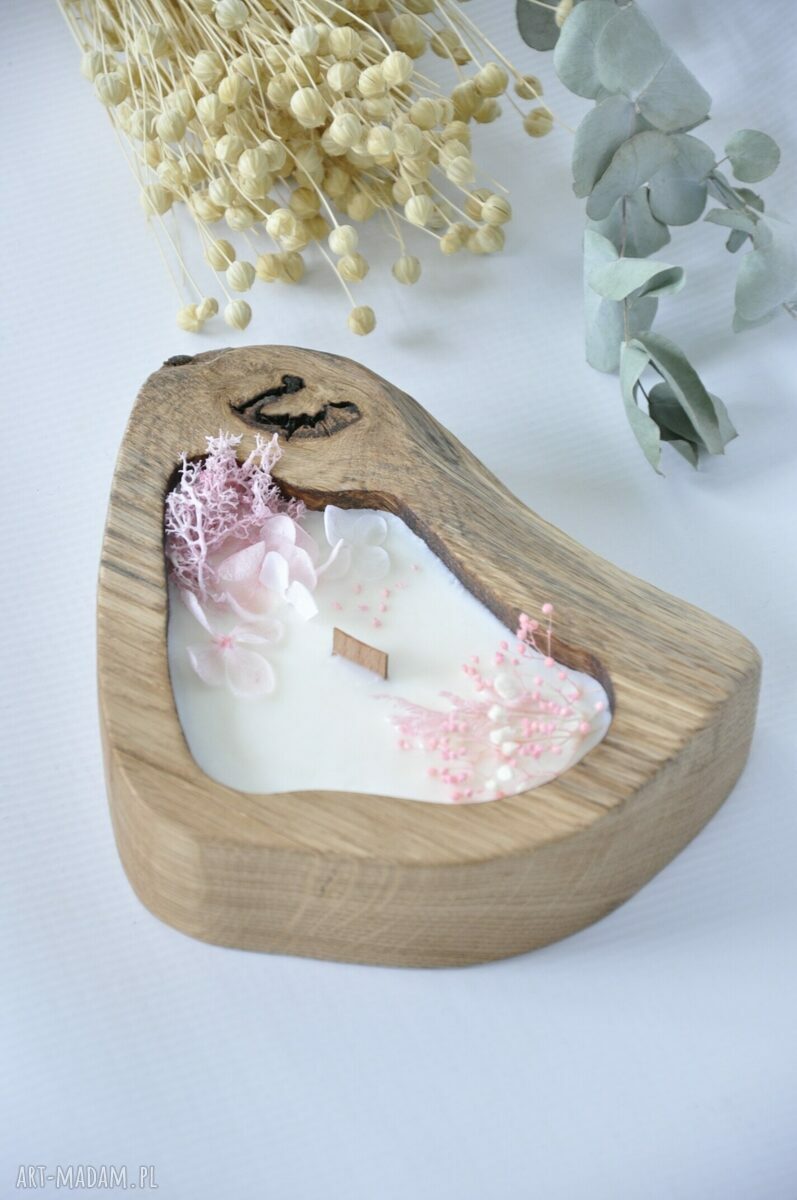 Świeca sojowa w drewnie dębu Oldtree - mięta i limonka (handmade)