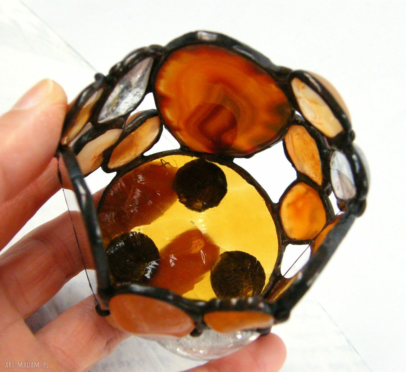 Świecznik brązowy z agatami witrażowy Tiffany na tealight