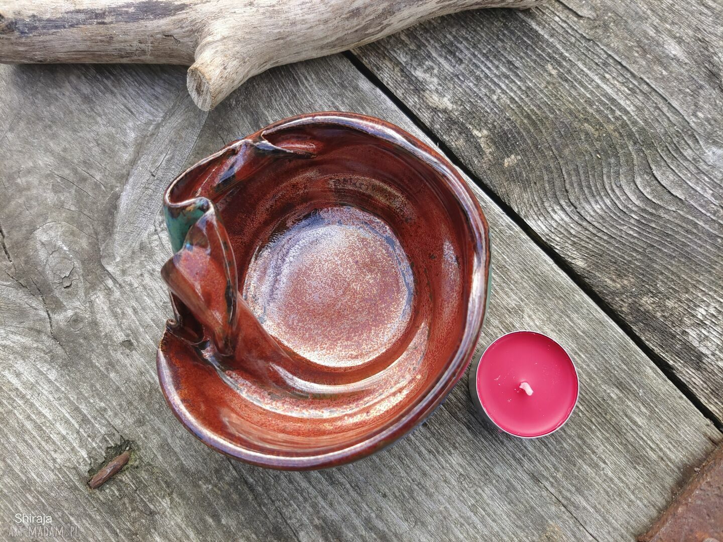 Świecznik ceramiczny c811 w odcieniach turkusu i miedzi
