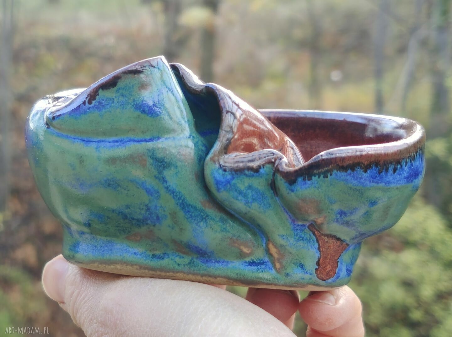 Świecznik ceramiczny c811 w odcieniach turkusu i miedzi