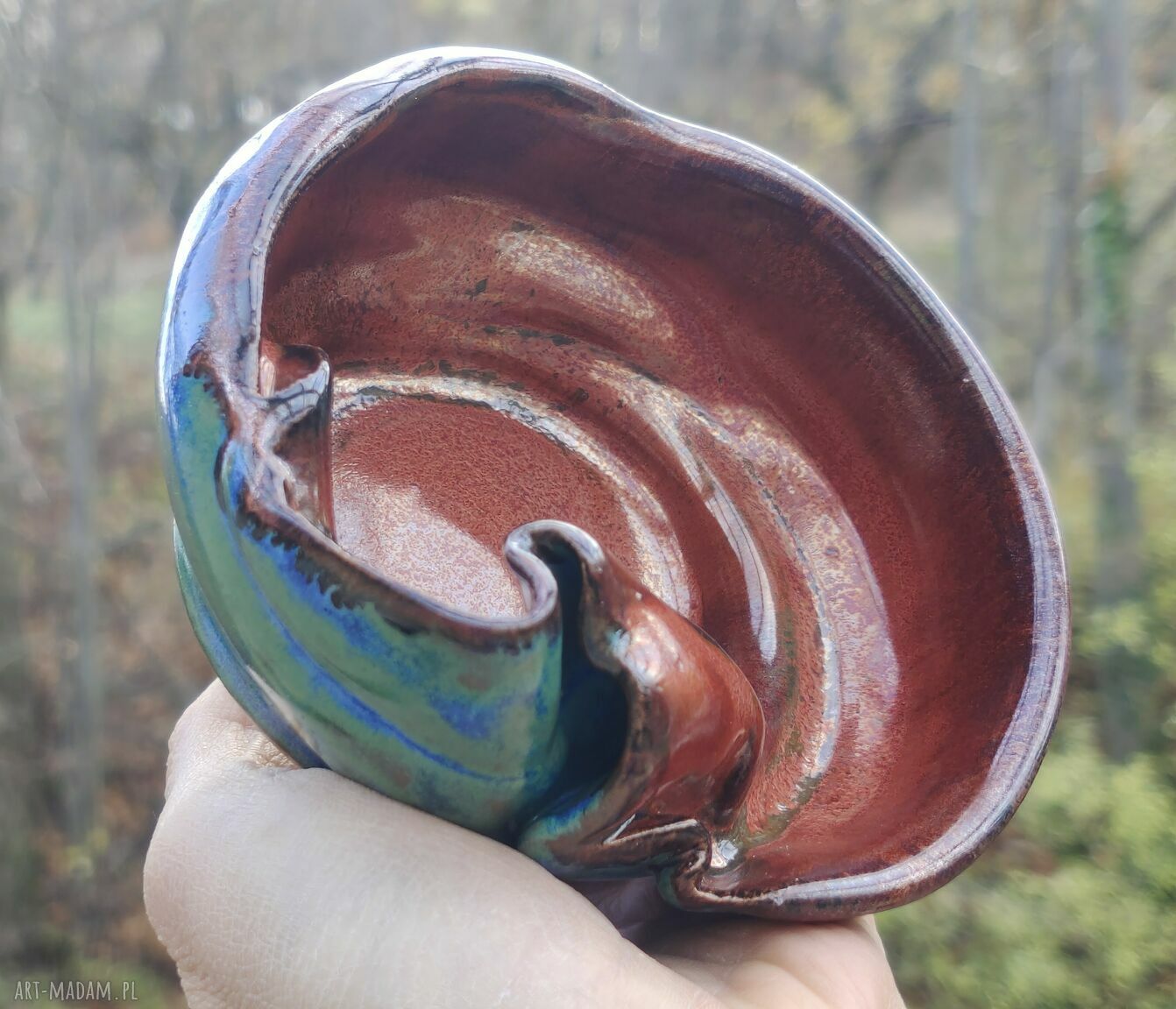 Świecznik ceramiczny c811 w odcieniach turkusu i miedzi