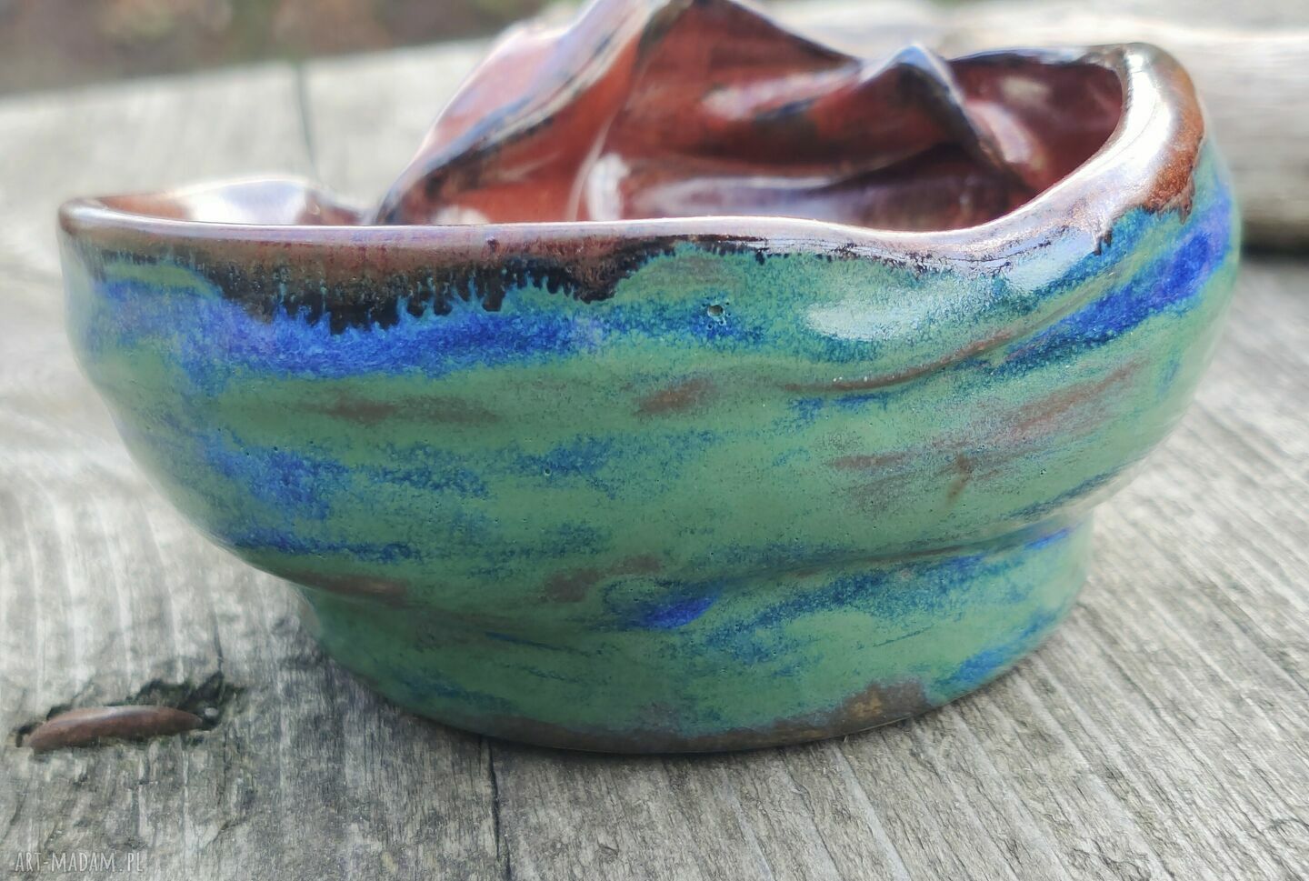 Świecznik ceramiczny c811 w odcieniach turkusu i miedzi
