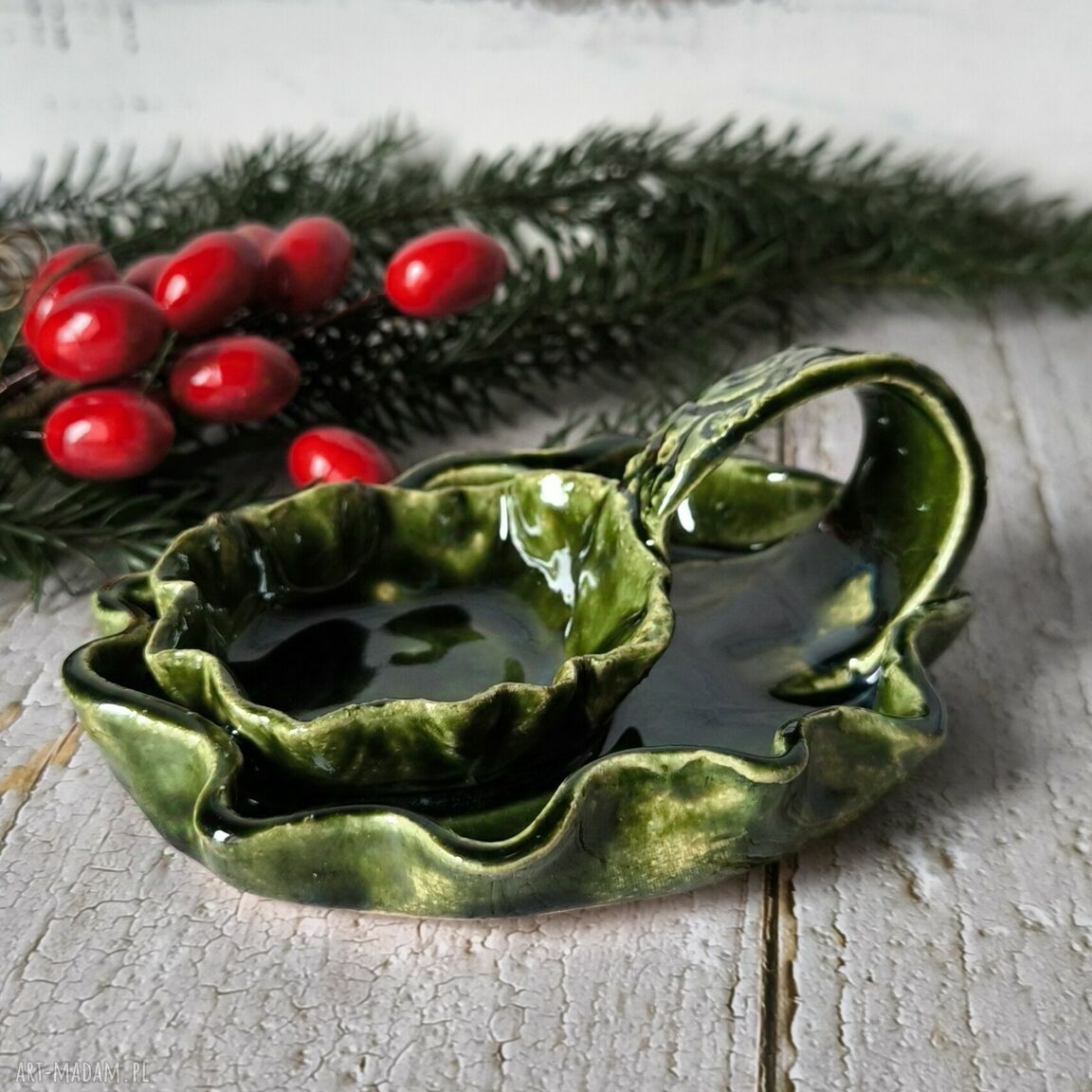Ręcznie robiony świecznik ceramiczny na tealight w zieleni