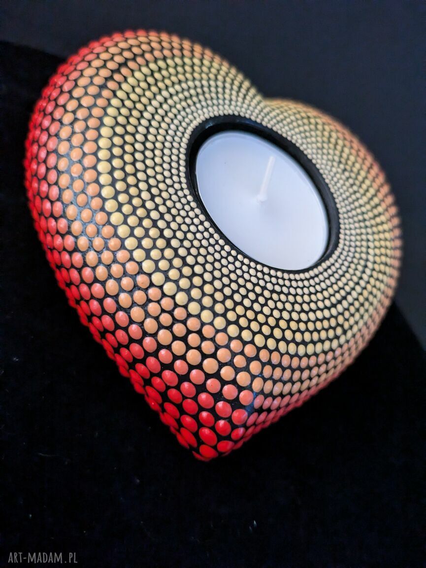 Świecznik Serce - ręcznie malowany dotting na tealight