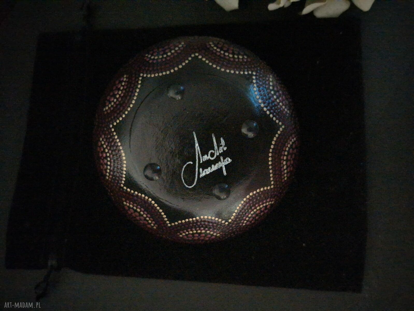 Świecznik Tealight Mandala - ręcznie robiony dotting w kolorach bordo, róż i złoto
