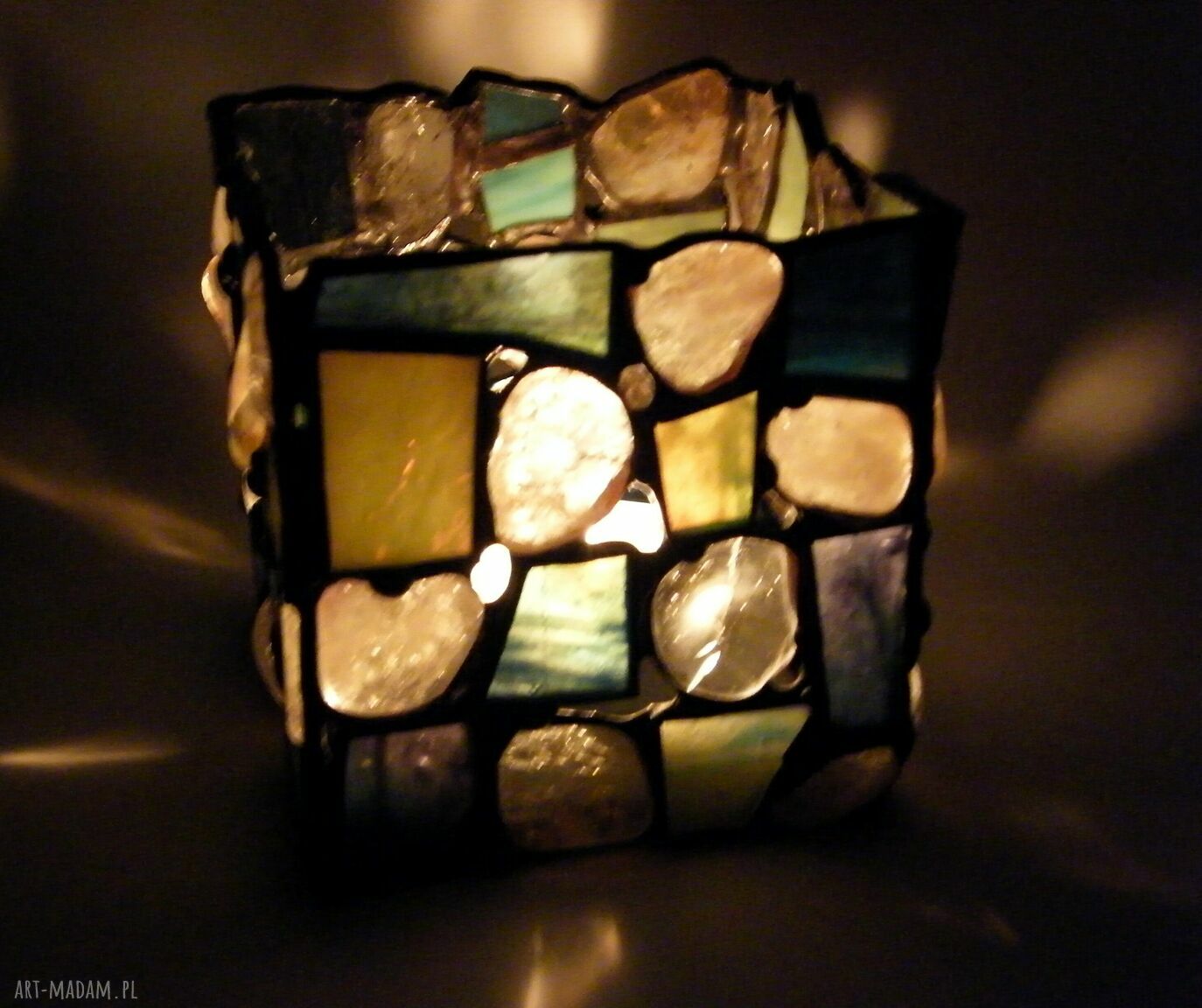 Świecznik witrażowy Szachownica z kamieni cytrynowych - Tiffany (tealight)