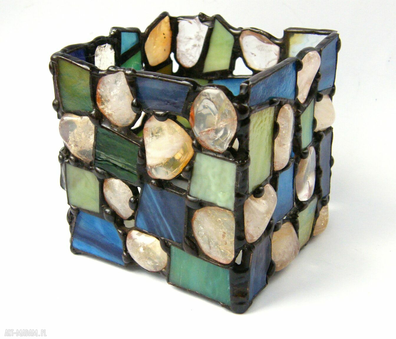pomysł na świąteczny upominek: Świecznik witrażowy Szachownica z kamieni cytrynowych Tiffany (tealight)
