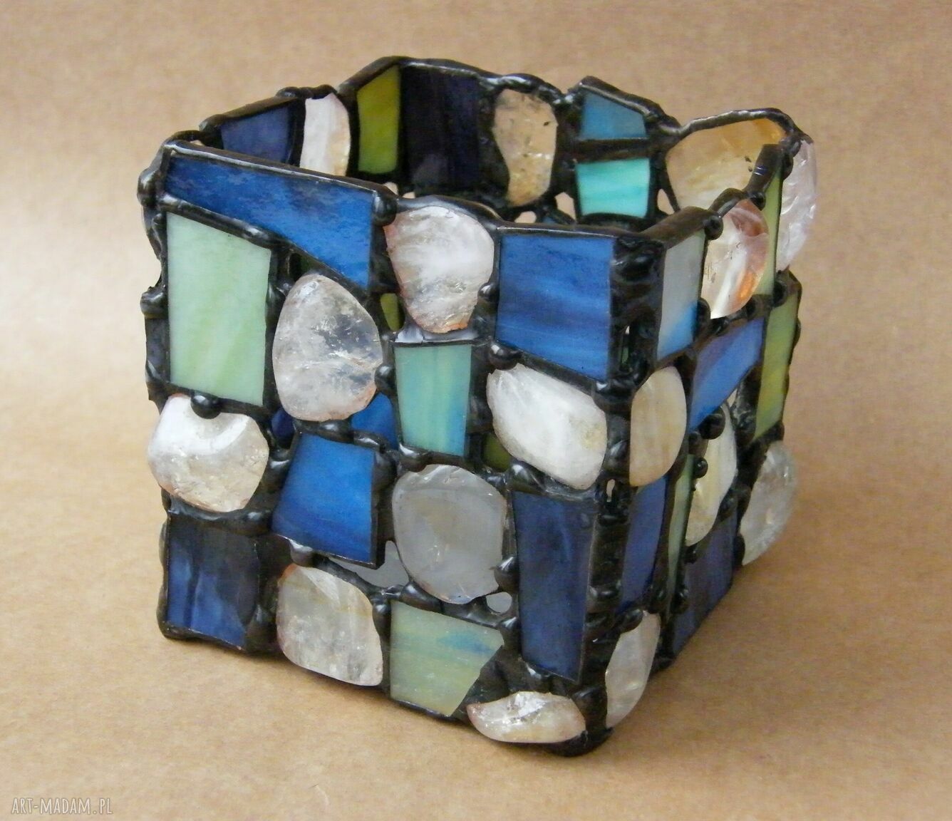 pomysł na świąteczny upominek: Świecznik witrażowy Szachownica z kamieni cytrynowych Tiffany (tealight)