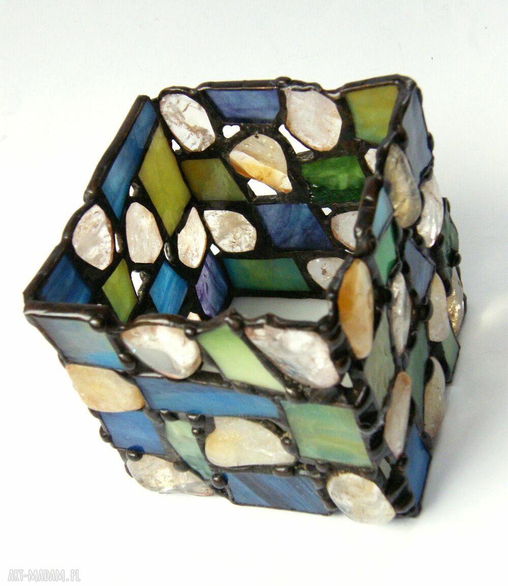 pomysł na świąteczny upominek: Świecznik witrażowy Szachownica z kamieni cytrynowych Tiffany (tealight)