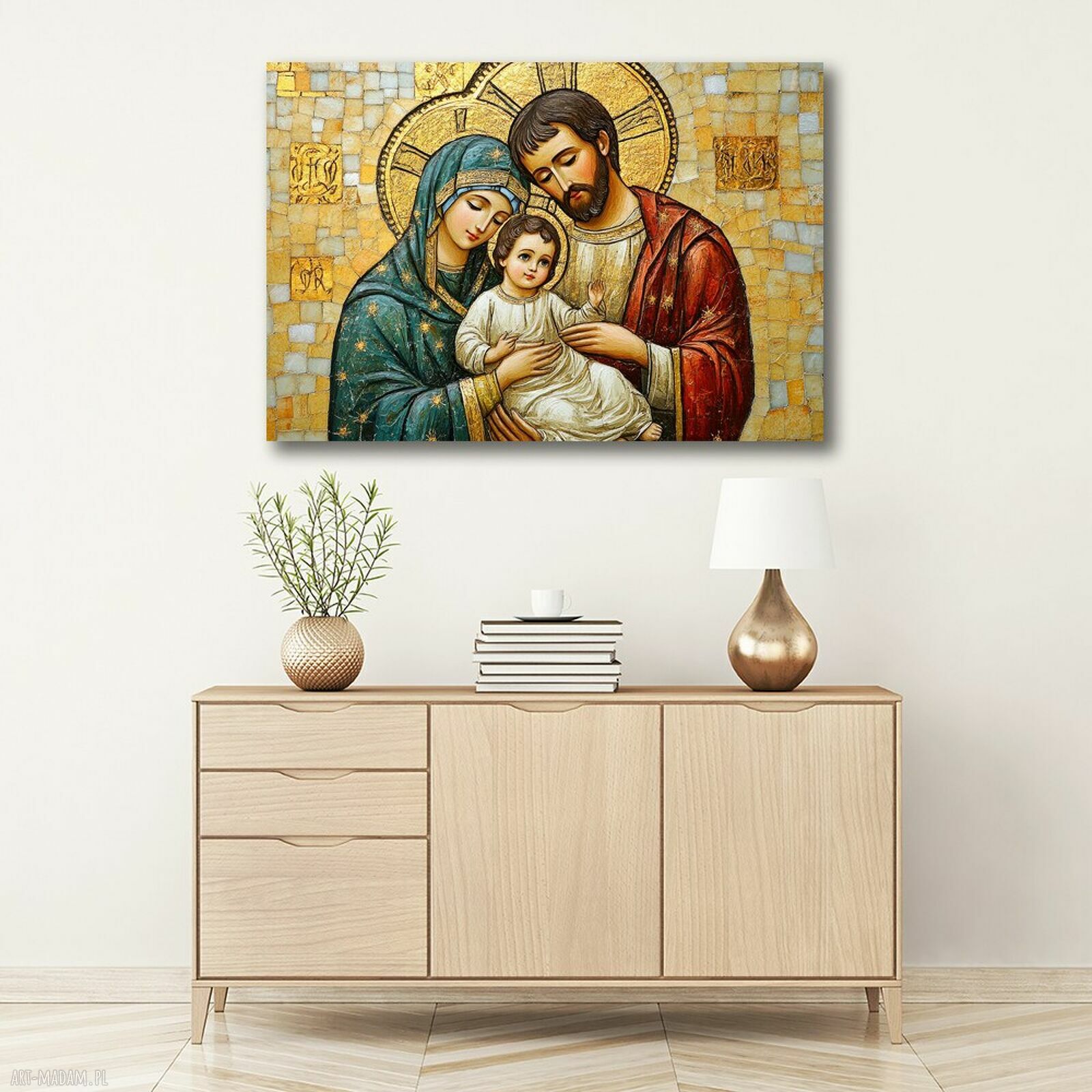 Obraz Święta Rodzina - religijna ikona na płótnie 120x80 złoty