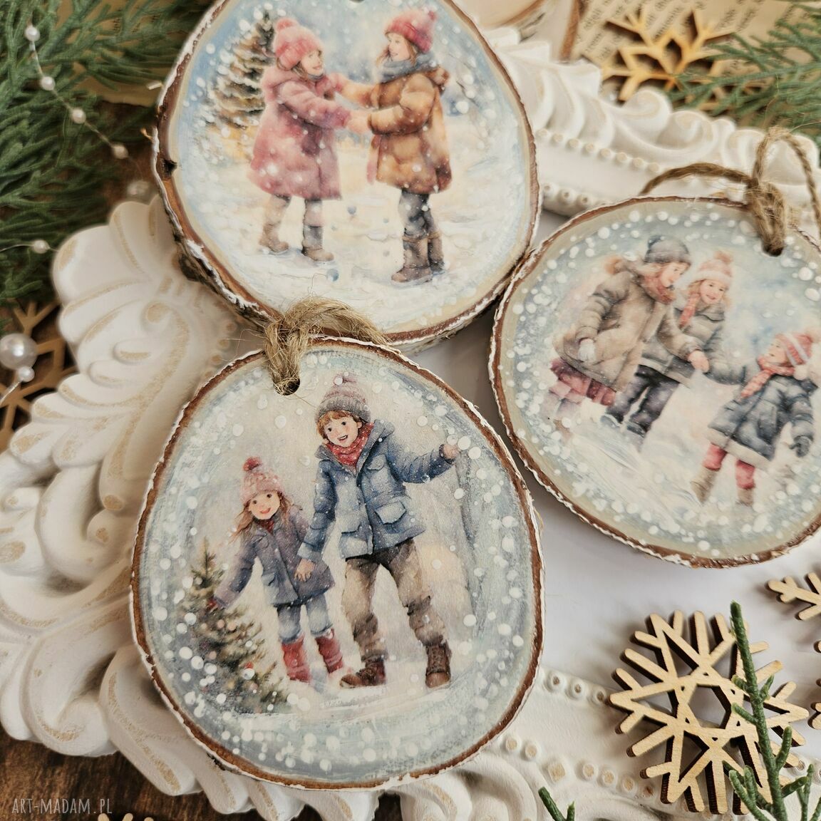święta upominki: Zimowe plasterki dekoracje choinkowe Handmade