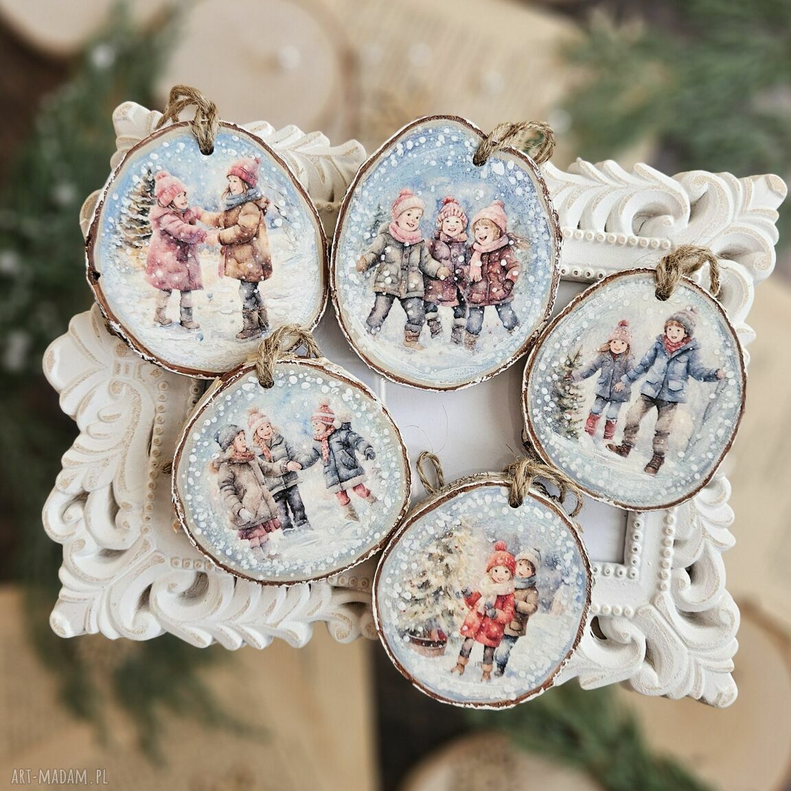 święta upominki. Zimowe plasterki dekoracje choinkowe decoupage