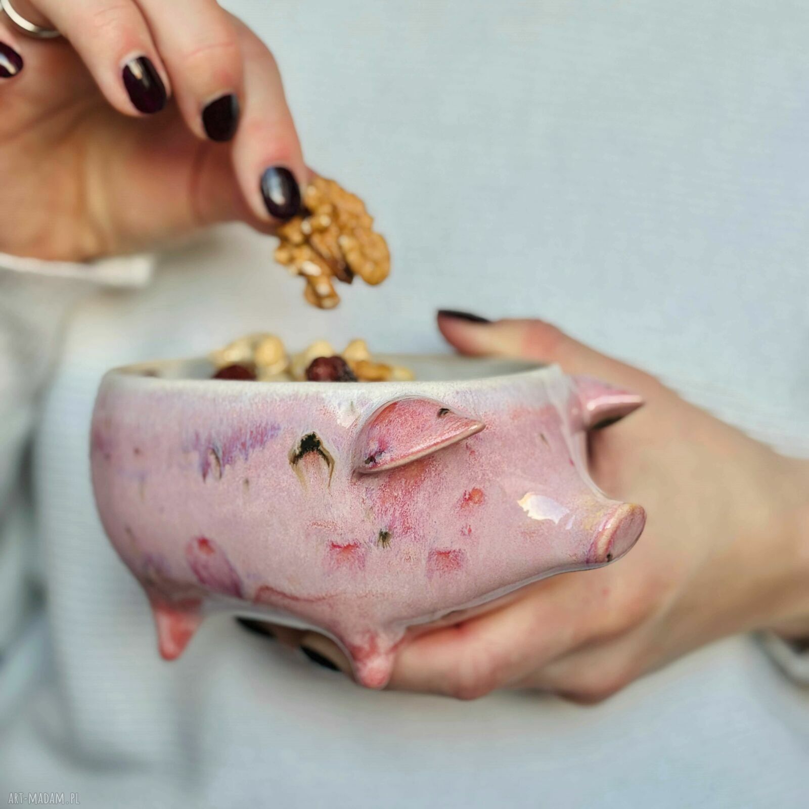 Różowa świnka - ceramiczna miseczka 350 ml handmade