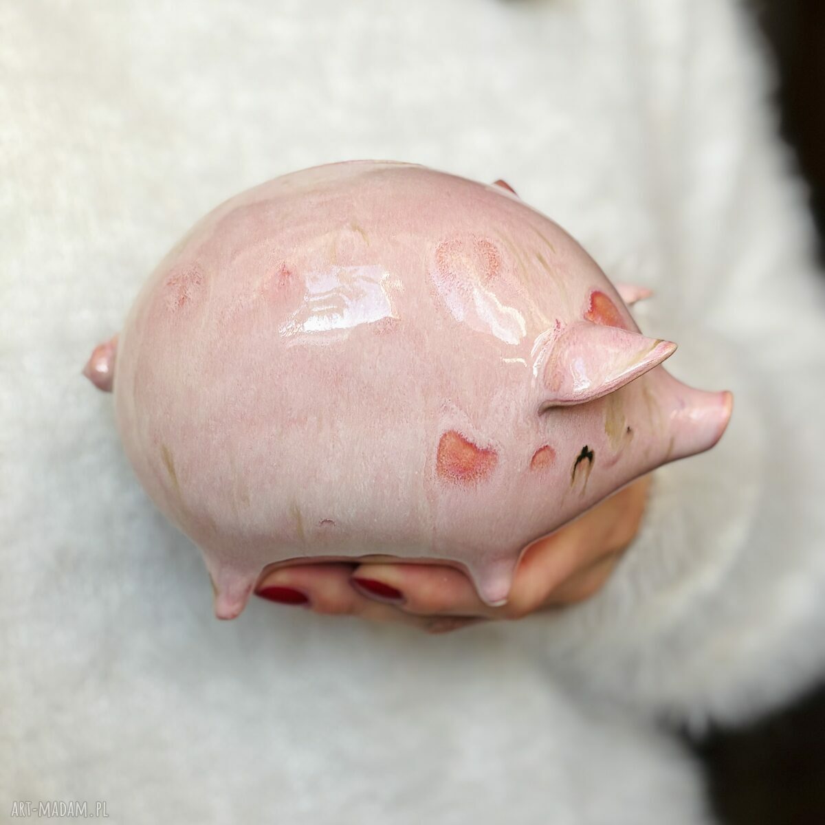 Różowa skarbonka świnka z ceramiki - prezent handmade