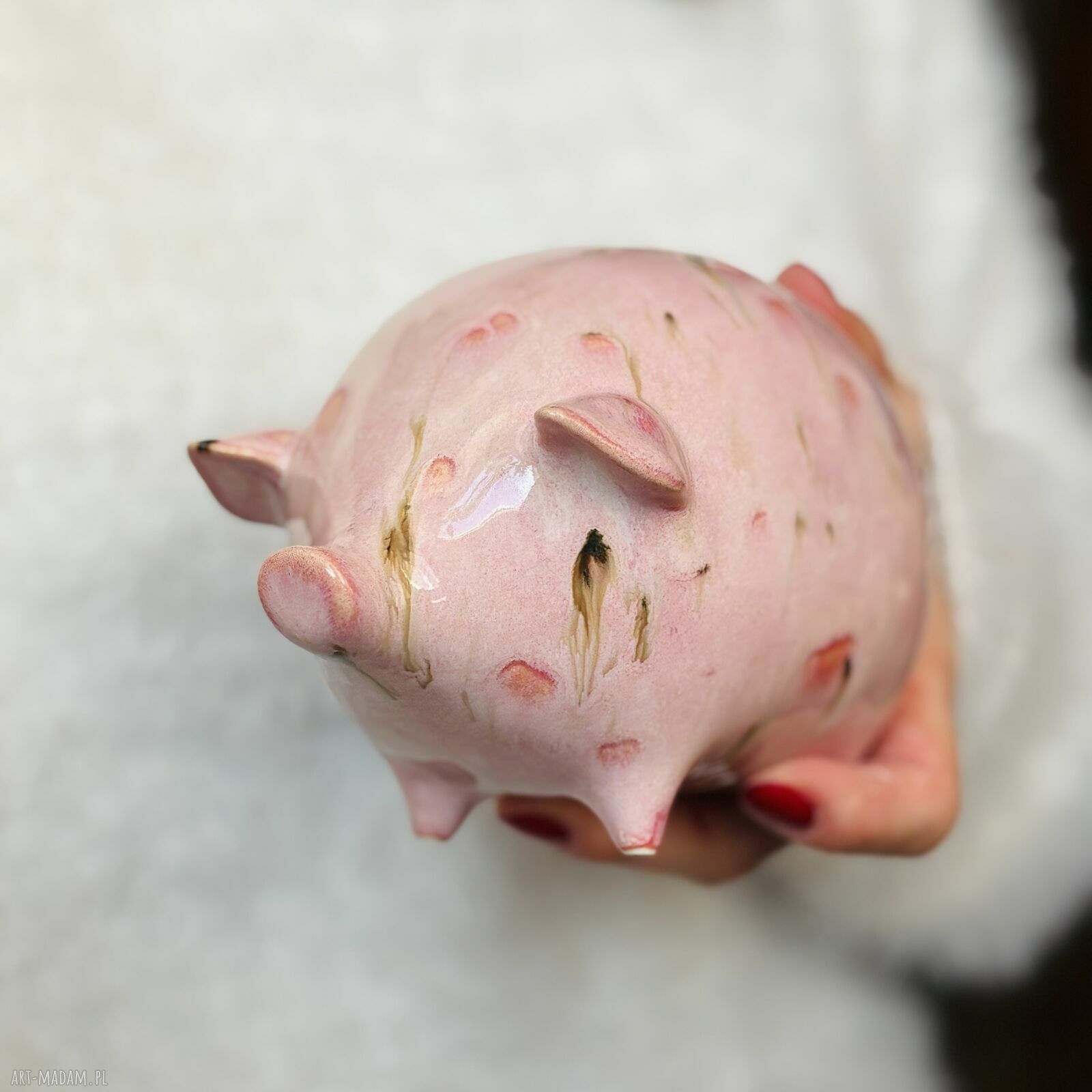 Różowa skarbonka świnka z ceramiki - prezent handmade