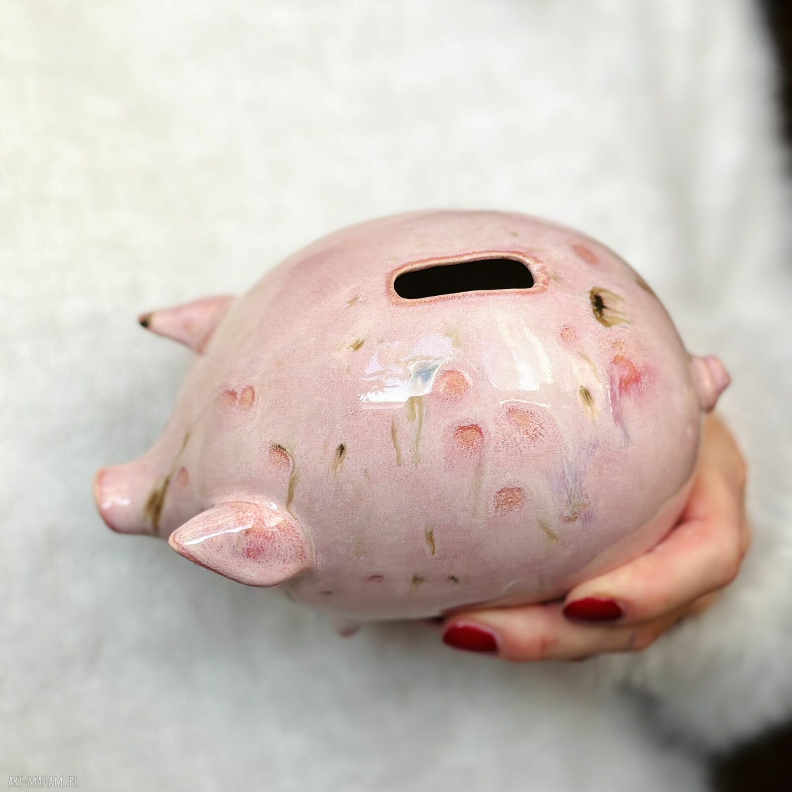 Różowa skarbonka świnka z ceramiki - prezent handmade