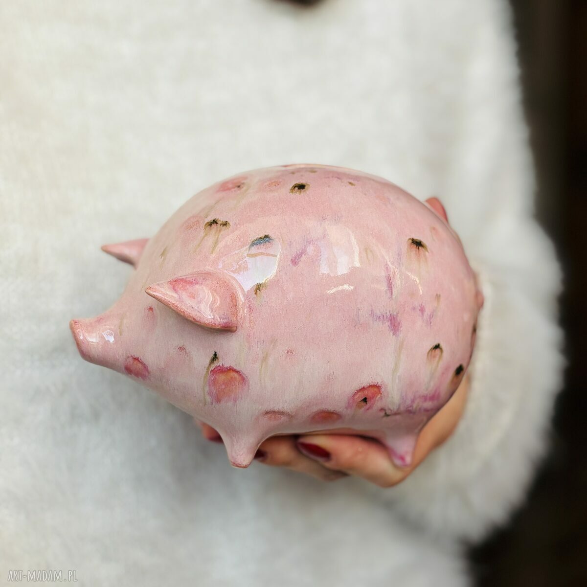 Różowa skarbonka świnka z ceramiki - prezent handmade