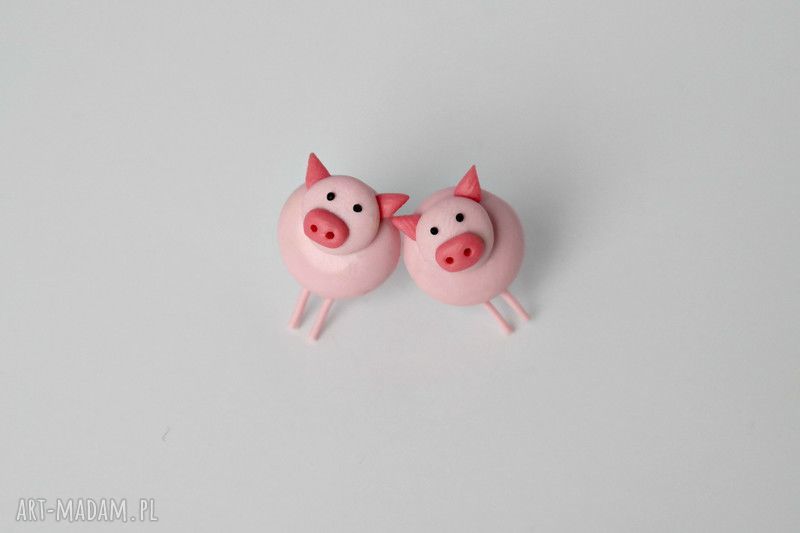Kolczyki Świnki - Kolekcja Farmerska Hand Folk, ręcznie robione z Fimo