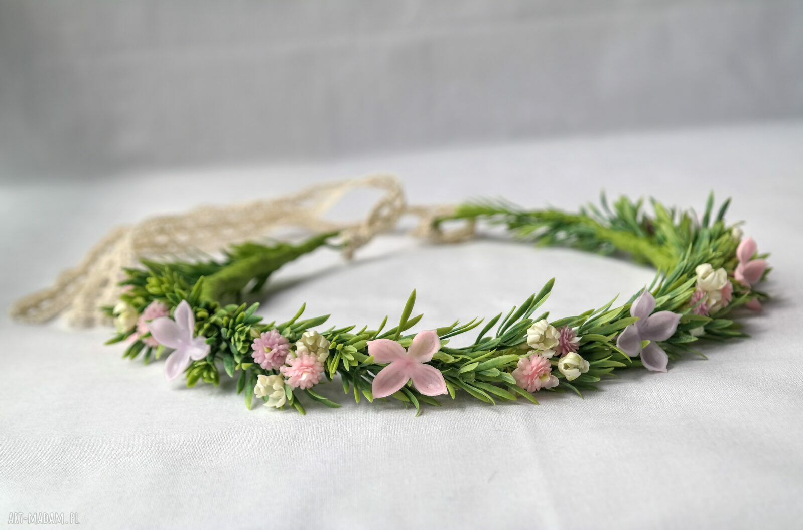 Pudrowy świt - pastelowy wianek handmade boho na ślub i sesję