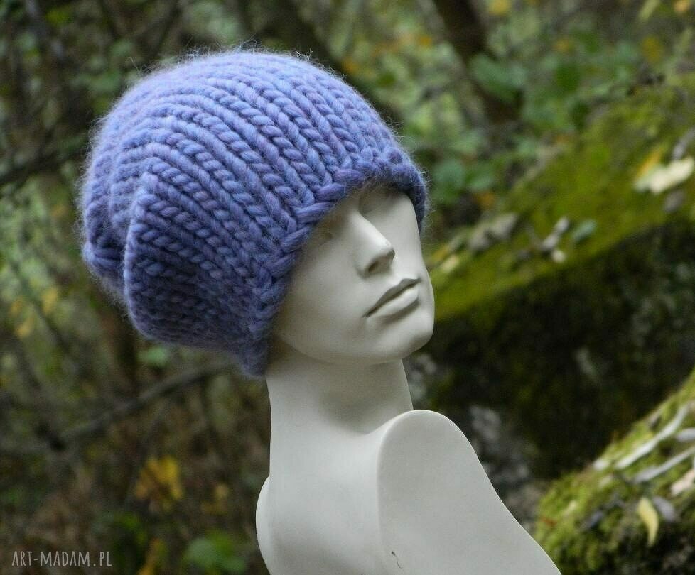 Syberianka lilac - czapka handmade z 100% wełny owczej (grubaśna) - ciepła i miękka