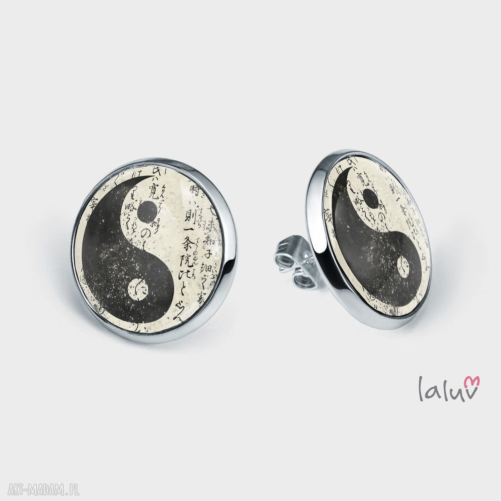 Kolczyki sztyfty Yin Yang Harmonia - ręcznie robione, srebrna baza, symbol spokoju