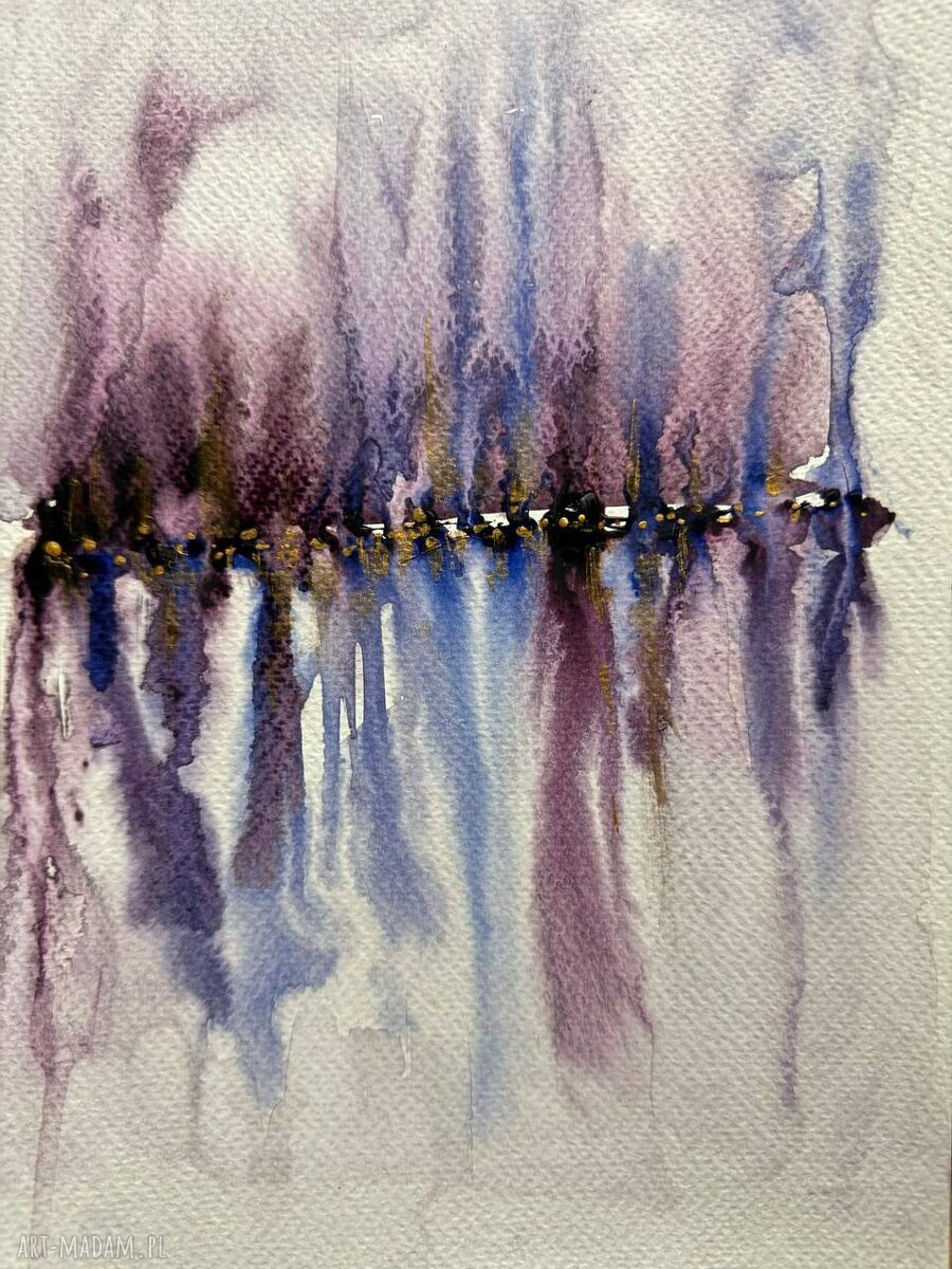 Akwarela „Symetria ze złotem” - abstrakcja z złotą farbą (17,5 x 25,5 cm)
