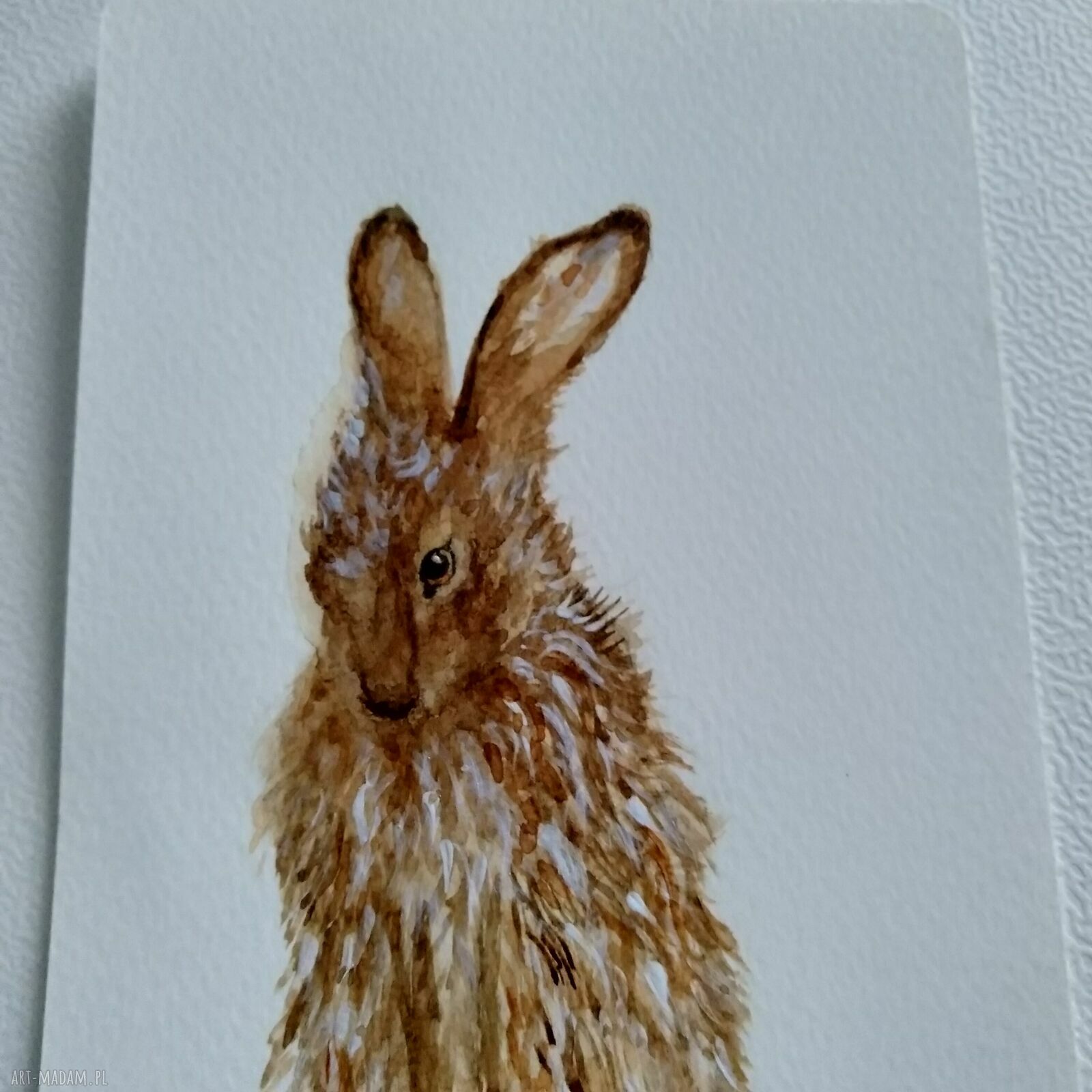 Sympatyczny zajączek - ręcznie malowana akwarela Lhotse Design 10x15 cm