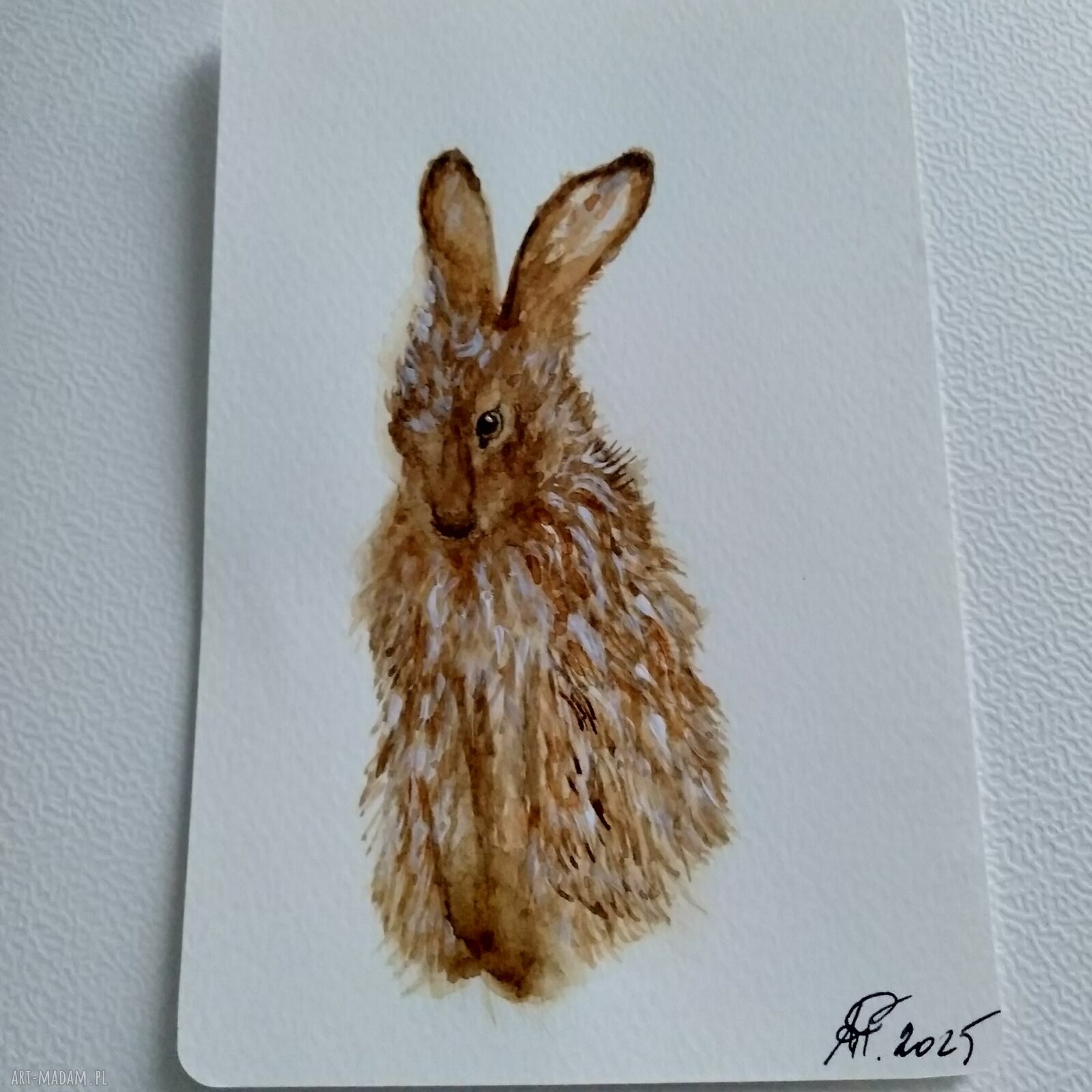 Sympatyczny zajączek - ręcznie malowana akwarela Lhotse Design 10x15 cm