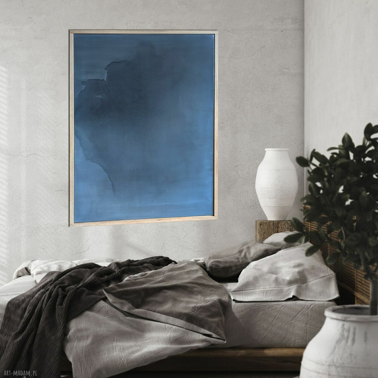 Obraz Synergia 3 - abstrakcja w chłodnych błękitach 80x60 w ramie z dębu