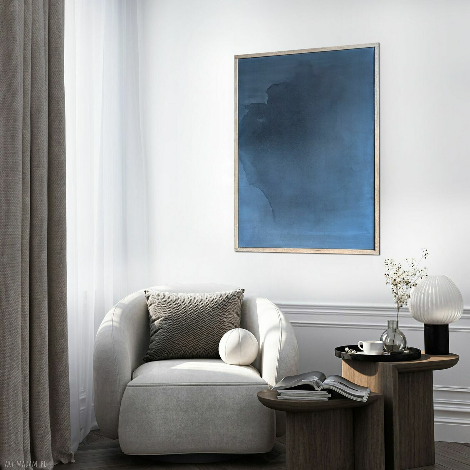 Obraz Synergia 3 - abstrakcja w chłodnych błękitach 80x60 w ramie z dębu