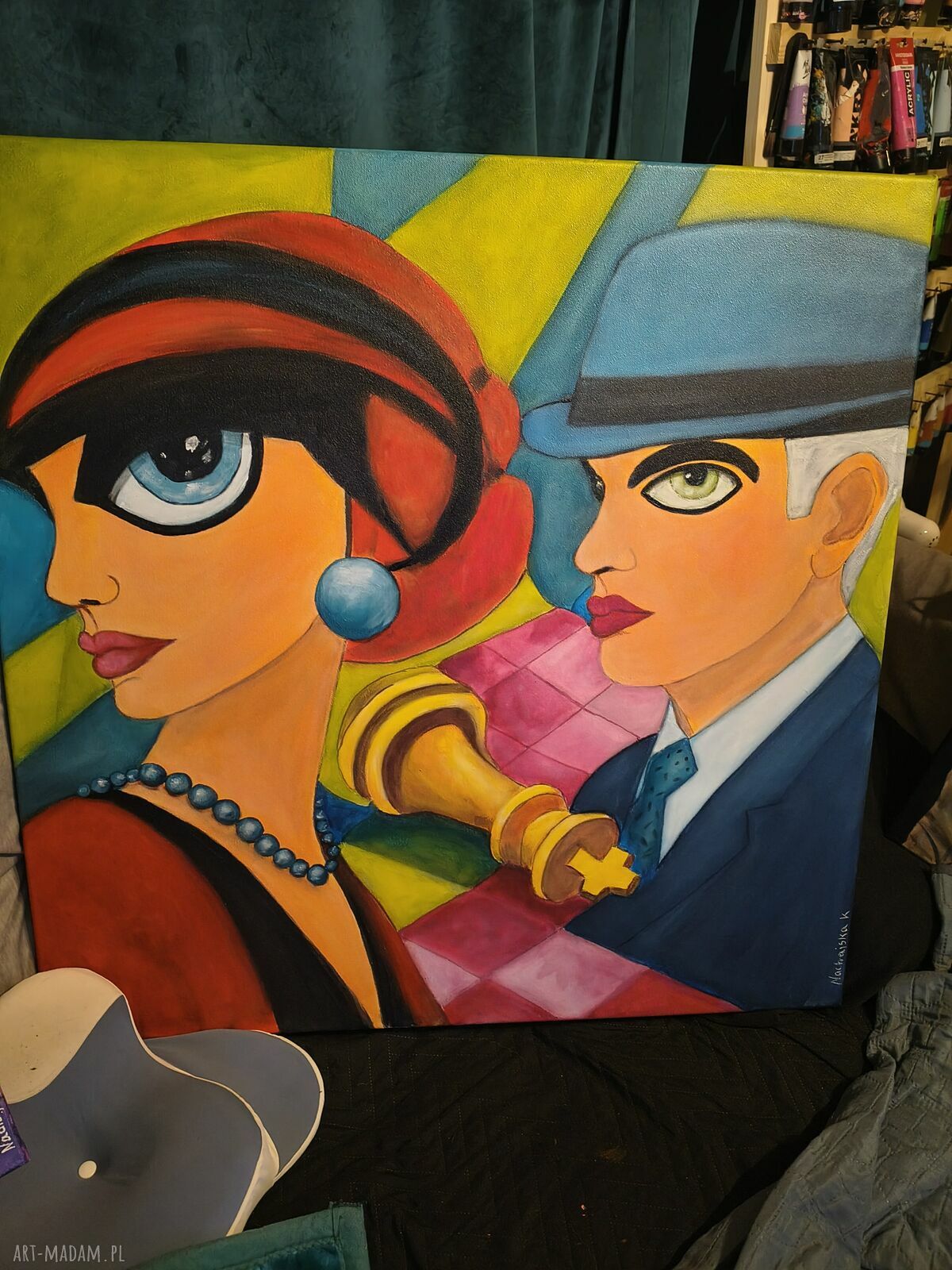 Szach-mat: nowoczesny obraz akrylowy 80x80 cm
